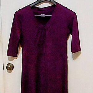 Eddie Bauer Woman"s Deep Plum Dress Size M-L  3/4 Sleeve Pullover Knee Lengh